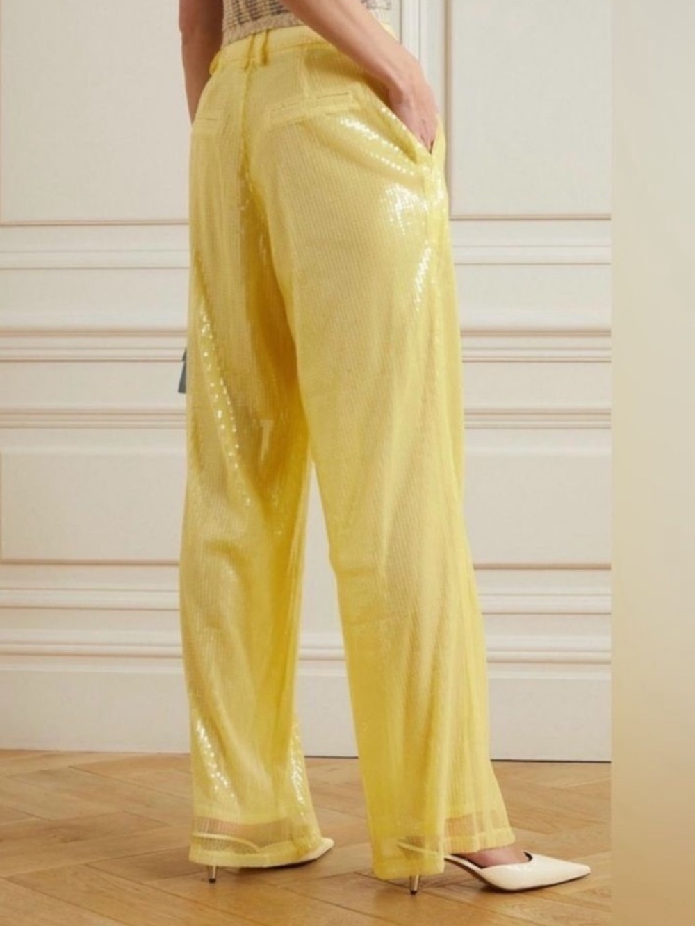 New Staud Luisa Sequin Pants in Sunray Butter Yellow in Size 8 - Picture 5 of 13